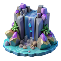 Enchanted Waterfall 3D Render Stylized Fantasy Nature Scene with Crystals and Succulents png