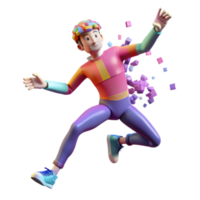 3D Render Joyful Character Colorful Jump Abstract Background png