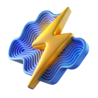 Dynamic 3D Render of a Golden Lightning Bolt on a Blue Wave Abstract Background png