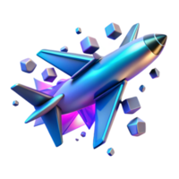 3D Render of Iridescent Airplane in Flight with Geometric Elements png