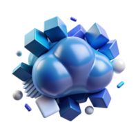 Abstract 3D Render Blue Cloud with Geometric Shapes Background Image png