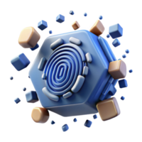 Abstract 3D Render Hexagonal Object with Swirling Pattern and Floating Cubes png