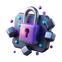 3D Render of Padlock Security System with Abstract Background png