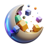 Crescent Moon 3D Render Colorful Cubes Abstract Background png