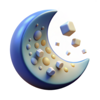 Crescent Moon 3D Render Abstract Background Image with Floating Cubes png