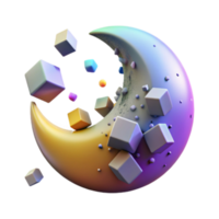 Crescent Moon 3D Render with Floating Cubes Abstract Background Image png