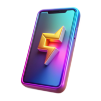 3D Render of Smartphone with Golden Lightning Bolt Icon Abstract Background png