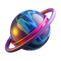 Vibrant 3D Render of a Colorful Planet with Rings Abstract Background Image png