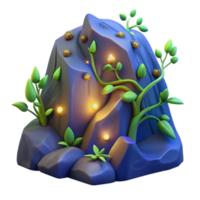 Enchanted Rock 3D Render Luminescent Flora and Fauna on Mystical Stone png