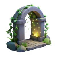 Enchanted Stone Archway 3D Render Glowing Lights, Lush Vines, Mystical Gateway png