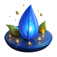 Serene 3D Render of Blue Leaf with Candles and Floating Elements png