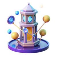 3D Render of Abstract Tower with Floating Spheres, Orbital Structure, Digital Art png