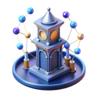3D Illustration Clock Tower with Abstract Molecular Structure png