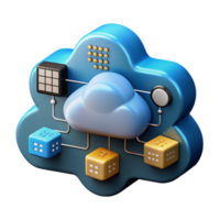 3D Illustration of Cloud Computing Network with Dice and Grid png