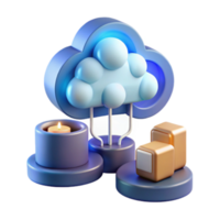 3D Render Cloud Computing Illustration with Data Cubes and Candle png