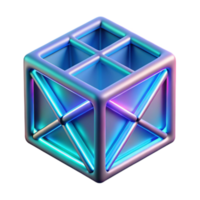 3D Render of a Cubic Structure with Neon Lights, Abstract Geometric Background Image png