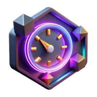 Neon Clock 3D Render Hexagon Abstract Background png