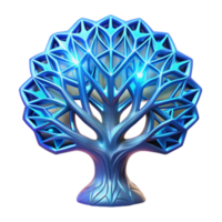 Luminous Blue 3D Tree Model Render, Intricate Branch Design, Glowing Abstract Art png