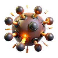 Stylized 3D Render of a Virus Particle with Glowing Spikes png