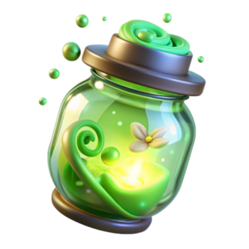 encantado vidro jarra 3d render brilhando verde botânico ilustração png