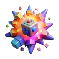 Vibrant 3D Render of Exploding Colorful Cubes and Geometric Shapes png