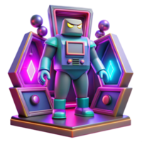 Retro Robot 3D Render Neon Synthwave Illustration png