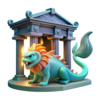 Mythical Creature 3D Render Ancient Temple Guardian with Fiery Mane png