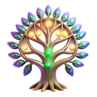 Luminous 3D Tree of Life Illustration Colorful Abstract Background with Glowing Leaves and Branches png