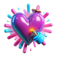 3D Render Shiny Purple Heart with Colorful Splashes Abstract Background Image png