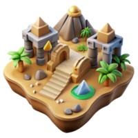 3D Render Isometric Desert Oasis Illustration Ancient Pyramids, Temples, Palm Trees, and Oasis png