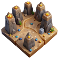 3D Isometric Game Asset Desert Rock Formation with Gems and Gold png