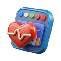 3D Render Heart Rate App Icon Illustration Health Monitoring App Interface Design png
