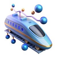 Futuristic 3D Train Illustration High-Speed Rail Design with Abstract Data Visualization png