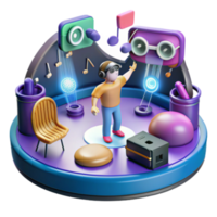 3D Render of Virtual Reality Experience Illustration Immersive Metaverse with Music and Interactive Elements png