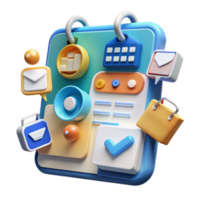 Vibrant 3D Render of App Interface Icons, Calendar, Checklist, and Messaging Symbols png