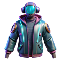 Neon Retro 3D Render of a Futuristic Jacket and Helmet png