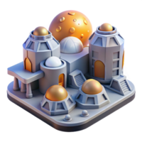 Futuristic Cityscape 3D Render, Abstract Architectural Design, Grey and Gold Geometric Structures, Domes and Spheres, Isometric View, Sci-fi Building Illustration png