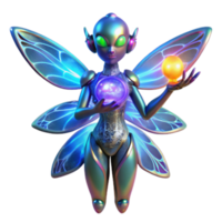 iridescent Fairy, 3D Render, Fantasy Creature, Glowing Wings, Magic Spheres, Futuristic Fairy, Cyberpunk Fairy, Sci-fi Fairy, Digital Art, Iridescent Wings, Glow png