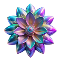 Iridescent 3D Flower Illustration Abstract Metallic Bloom, Colorful Petals, Shiny Surface, Digital Art, Gradient Hues, Geometric Design, Closeup View png