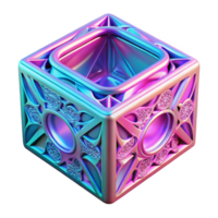 3D Render of Ornate Cube with Iridescent Gradient png