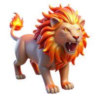 Fiery Lion 3D Render Majestic Creature with Flaming Mane and Tail png