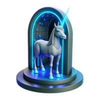 Neon Archway Unicorn 3D Render Mystical Creature in Futuristic Setting png