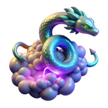 3d render do uma fantasia Dragão em nuvens iridescente balanças e mágico brilho png