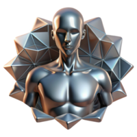 3D Render Metallic Humanoid Figure in Geometric Frame Abstract Background Image png