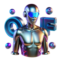 Futuristic Robot Illustration, Chrome Android, Sci-Fi Theme, 3D Render, Abstract Background, Neon Lights, Digital Art, Metallic Texture png