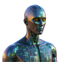 Futuristic Robot Illustration Advanced AI, Metallic Body, Green Circuitry, Digital Technology, Artificial Intelligence, Humanoid, Cybernetic, Science Fiction, 3D Render, Technological Innovation png