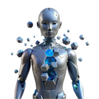 3D Render of a Futuristic Robot with a Glitching Core png