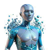 3D Render of a Futuristic Robot with Teal Geometric Pattern png