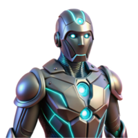 Futuristic Robot 3D Render Advanced Robotic Design, Metallic Armor, Glowing Lights, Sci-Fi Character, Cyberpunk Aesthetics, Digital Art png