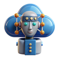3D Render of a Cute Robot Head with Cloud Computing Concept png